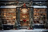 Cozy holiday-themed storefront display