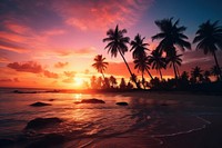 Palm trees sunset beach landscape. AI generated Image by rawpixel.