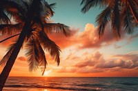 Palm trees beach outdoors horizon. AI generated Image by rawpixel.