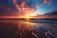 Sunset over beach sky landscape outdoors. AI generated Image by rawpixel.
