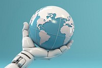 3d robot hand holding a globe technology planet space. 