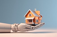 3d robot hand holidng a house toy architecture building outdoors. AI generated Image by rawpixel.