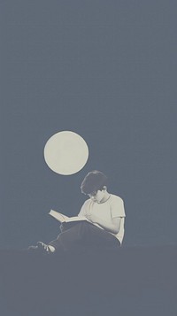 Reading the book sitting moon black. AI generated Image by rawpixel.