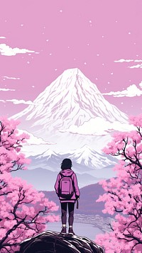Aesthetic anime illustration wallpaper outdoors backpack nature. AI generated Image by rawpixel.