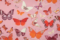 Orange fabric with red and pink butterflies butterfly insect art. AI generated Image by rawpixel.