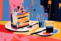 Birthday Cake Being Served In Restaurant art painting cake. AI generated Image by rawpixel.