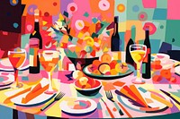 Party table set-up painting fork food. AI generated Image by rawpixel.