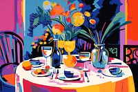Party table set-up tablecloth furniture painting. AI generated Image by rawpixel.