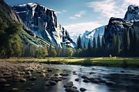 Yosemite landscape wilderness mountain. AI generated Image by rawpixel.