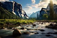 Yosemite landscape wilderness panoramic. AI generated Image by rawpixel.