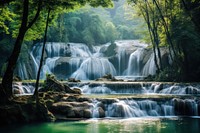 Waterfall travel in Laos landscape outdoors tourism. AI generated Image by rawpixel.