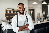 A multiracial young owner working waiter adult. 