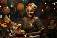 Black South African woman adult smile table. AI generated Image by rawpixel.