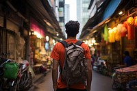 Asian backpacker in the street at bangkok adult city infrastructure. AI generated Image by rawpixel.