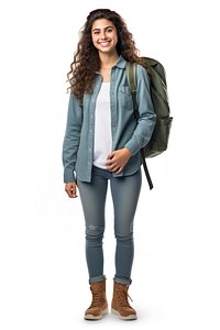 Brazilian women backpack standing jacket. AI generated Image by rawpixel.