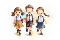 Three little kids wearing school uniform child shorts cute. 