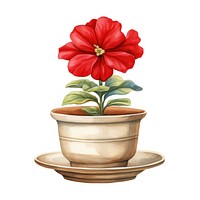Single red flower pot with saucer plant petal white background. AI generated Image by rawpixel.