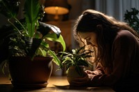 Woman looking at dead houseplant adult woman contemplation. AI generated Image by rawpixel.