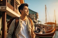 Asian man look at taked photo vehicle travel city. AI generated Image by rawpixel.