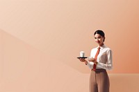 Waitress holding and serving a paper cup of hot coffee adult refreshment accessories. AI generated Image by rawpixel.