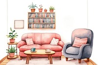 Living room architecture furniture cartoon. AI generated Image by rawpixel.
