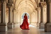 Woman walking through Italian architecture fashion building corridor. AI generated Image by rawpixel.