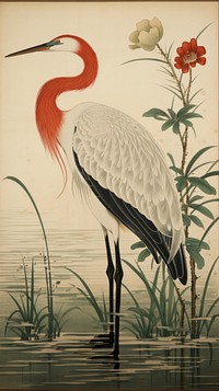 Japanese crane bird painting animal art. 