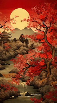 Japanese woodblock print landscape outdoors painting. AI generated Image by rawpixel.