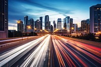 The motion blur of a busy urban highway city architecture metropolis. AI generated Image by rawpixel.
