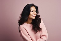 Asian tan woman smiling looking sweater. AI generated Image by rawpixel.