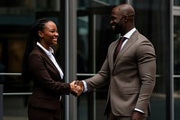 Business man and business woman greeting smiling adult. AI generated Image by rawpixel.
