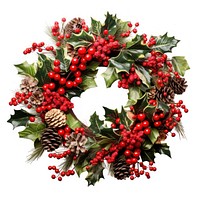 Christmas decorative wreath of holly christmas plant white background. AI generated Image by rawpixel.