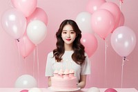 Happy girl Korean birthday party cake balloon dessert. AI generated Image by rawpixel.