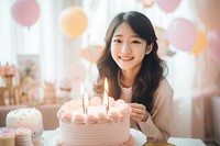 Happy girl Taiwanese birthday party cake dessert candle. AI generated Image by rawpixel.