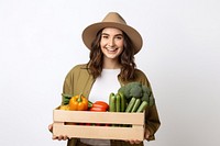 Happy girl wearing gardening box holding adult. AI generated Image by rawpixel.