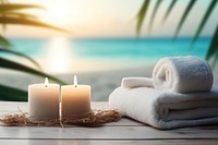 Spa candle beach towel. AI generated Image by rawpixel.