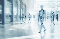 Blurred robots walking in futuristic building adult architecture defocused. AI generated Image by rawpixel.