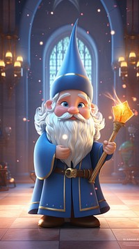 Old wizard holding wand in magical castle cartoon costume representation. AI generated Image by rawpixel.