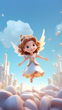 Angel flying in pastel clear sky cartoon fantasy cute. 