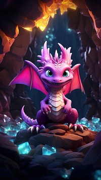 Dragon in magic crystal cave cartoon representation creativity. AI generated Image by rawpixel.