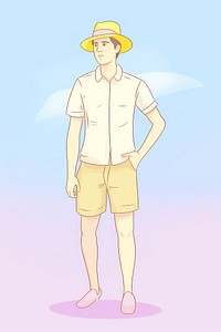 Man in summer vacation drawing cartoon shorts. AI generated Image by rawpixel.