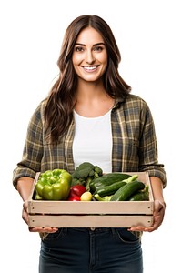 Female farmer holding vegtables crate vegetable portrait clothing. AI generated Image by rawpixel.