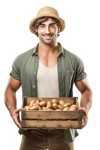 Male farmer holding potato crate portrait vegetable adult. AI generated Image by rawpixel.