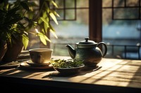 Tea leaves to brew teapot window table. AI generated Image by rawpixel.