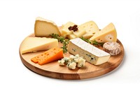 Wooden plate with different kinds of cheese food parmigiano-reggiano white background. AI generated Image by rawpixel.