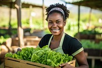 Woman holding a crate of lettuce organic working farmer. AI generated Image by rawpixel.