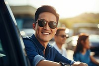 Chinese man sunglasses portrait vehicle. AI generated Image by rawpixel.