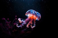 Glowing jelly fish in dark sea jellyfish animal invertebrate. AI generated Image by rawpixel.