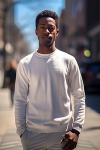 Man wearing white sweater portrait photography adult. AI generated Image by rawpixel.