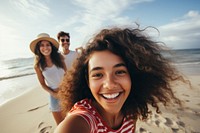Hispanic teenage friends selfie beach photography. AI generated Image by rawpixel.
